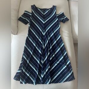White House Black Market Navy and White Chevron Dress